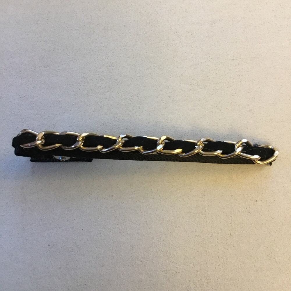 Black Velvet & Gold Chain Large Alligator Hair Clip - Picture 3 of 7